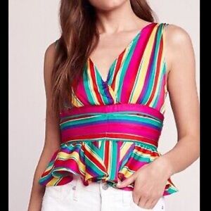 BB Dakota Rainbow Stripe Satin Peplum Top 4